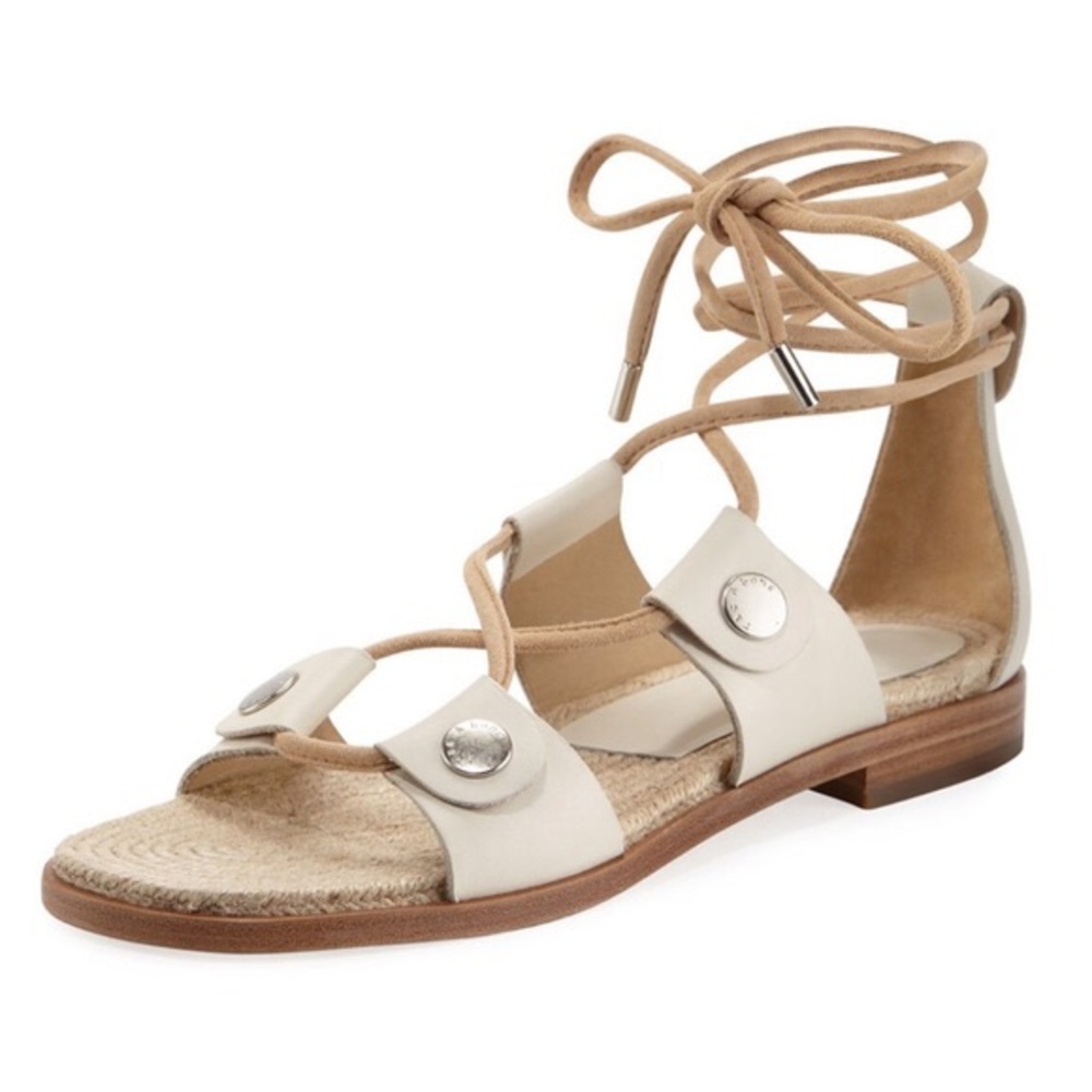 Rag & Bone EVELYN Lace Up Sandal in Ivory 9